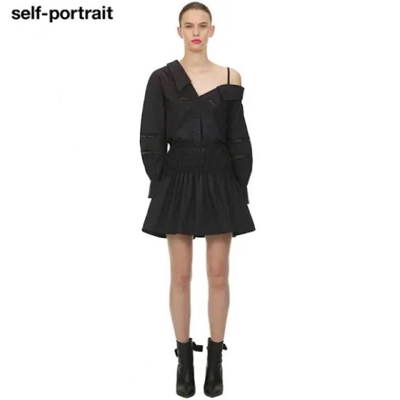 Self-Portrait Black One Shoulder Poplin Dress Size 0 - Picture 1 of 3